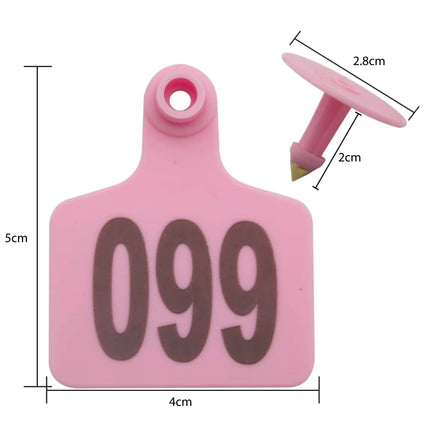 1-100 Cattle Number Ear Tags 5x4cm Set - Small Pink Pig Goat Livestock Label.