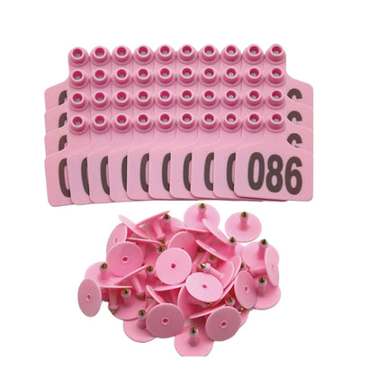 1-100 Cattle Number Ear Tag 6x7cm Set - Medium Pink Cow Sheep Livestock Label.