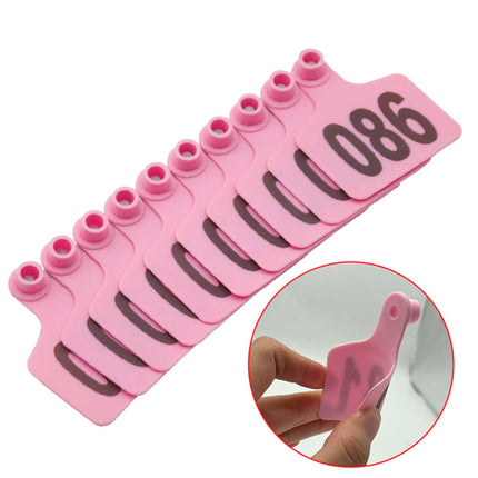 1-100 Cattle Number Ear Tag 6x7cm Set - Medium Pink Cow Sheep Livestock Label.