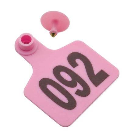 1-100 Cattle Number Ear Tag 6x7cm Set - Medium Pink Cow Sheep Livestock Label.