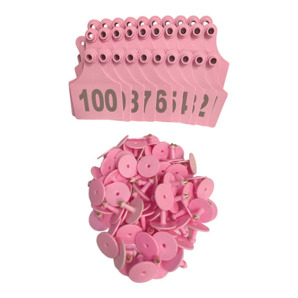 1-100 Cattle Number Ear Tags 7x10cm Set - XL Pink Cow Sheep Livestock Labels.