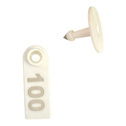 1-100 Cattle Number Ear Tag 5x2cm Set - Mini White Cow Sheep Pig Livestock Label.
