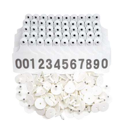 1-100 Cattle Number Ear Tag 6x7cm Set - Medium White Cow Sheep Livestock Label.