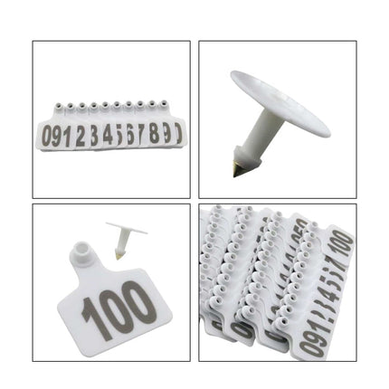 1-100 Cattle Number Ear Tag 6x7cm Set - Medium White Cow Sheep Livestock Label.