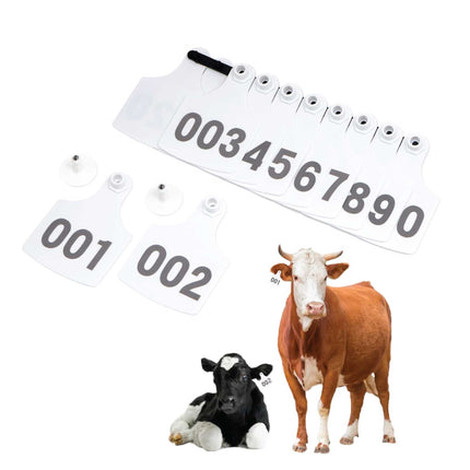1-100 Cattle Number Ear Tag 6x7cm Set - Medium White Cow Sheep Livestock Label.
