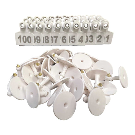 1-100 Cattle Number Ear Tag Set - Round White Pig Sheep Goat Livestock Label.