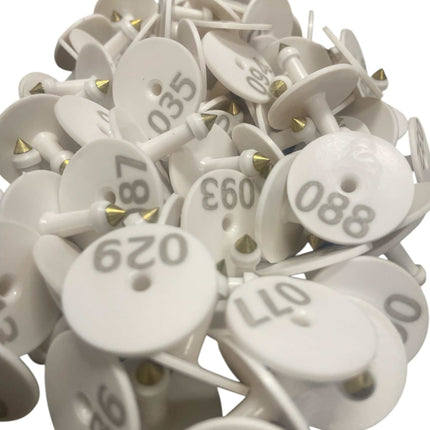 1-100 Cattle Number Ear Tag Set - Round White Pig Sheep Goat Livestock Label.