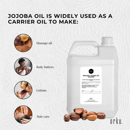5L Organic Jojoba Oil - Golden Pure Cold Pressed Seed For Hair Skin Nails.