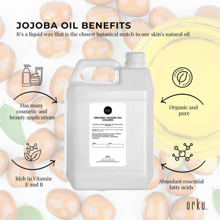 5L Organic Jojoba Oil - Golden Pure Cold Pressed Seed For Hair Skin Nails.