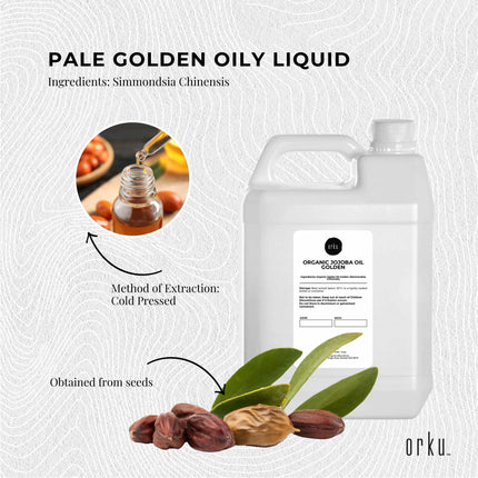 5L Organic Jojoba Oil - Golden Pure Cold Pressed Seed For Hair Skin Nails.