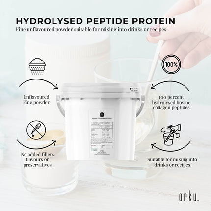 Orku 2.5Kg Bovine Collagen Peptides Powder Tub Hydrolysed Protein.