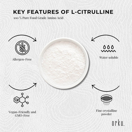 Orku 3Kg L-Citrulline Powder Buckets - 100 % Pure Food Grade Amino Acid.