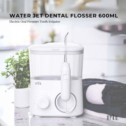 Water Jet Dental Flosser 600ml White - Electric Oral Pressure Tooth Irrigator.
