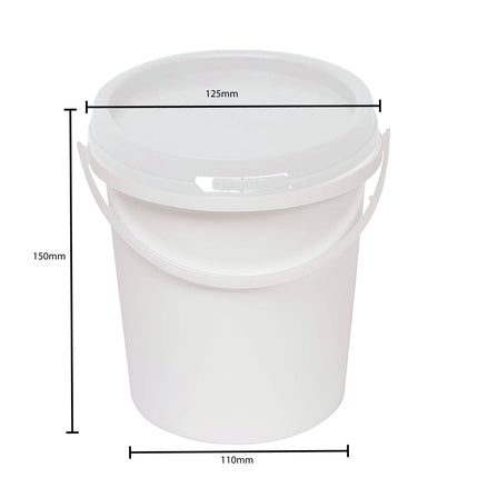 Kitchee 10x 1.2L Plastic Buckets + Lids - Food Grade Empty White Tub With Handle.