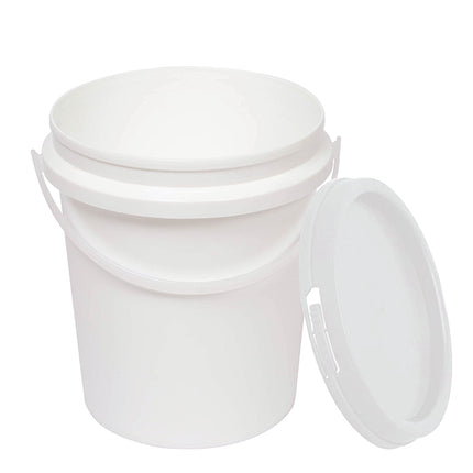 Kitchee 10x 1.2L Plastic Buckets + Lids - Food Grade Empty White Tub With Handle.