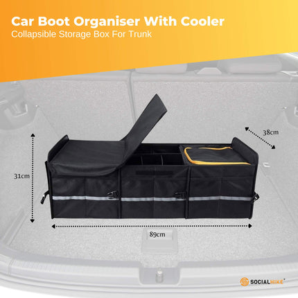 Social Hike Car Boot Organiser With Cooler - Collapsible Storage Box For Trunk.
