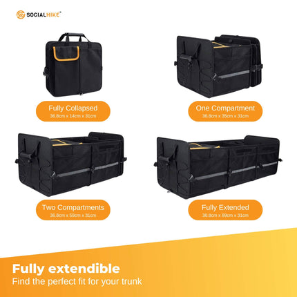 Social Hike Car Boot Organiser With Cooler - Collapsible Storage Box For Trunk.