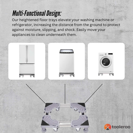 Tooleroo Adjustable Appliance Base Stand for Washing Machine with Locking Wheels.