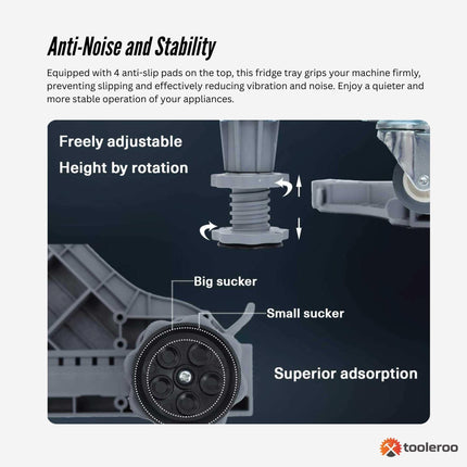 Tooleroo Adjustable Appliance Base Stand for Washing Machine with Locking Wheels.