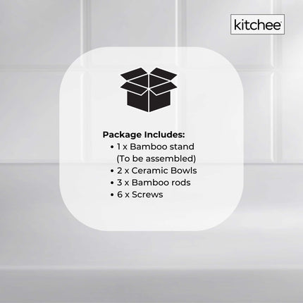 2 Tier Porcelain Fruit Bowl - Ceramic Vegetable Storage With Bamboo Stand.