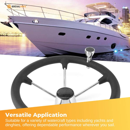 13.5" Boat Steering Wheel With Grip Cover - Stainless Steel 3/4" 5 Spoke With Knob.