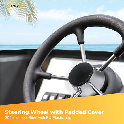 13.5" Boat Steering Wheel With Grip Cover - Stainless Steel 3/4" 5 Spoke With Knob.