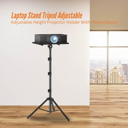 Laptop Stand Tripod - Adjustable Height Projector Holder With Phone Mount.