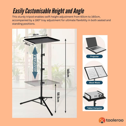Laptop Stand Tripod - Adjustable Height Projector Holder With Phone Mount.