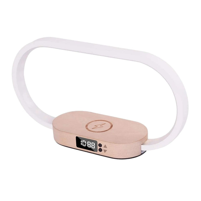 Wireless Phone Charger Table Lamp - USB Port Charging Bedside Light With Clock.
