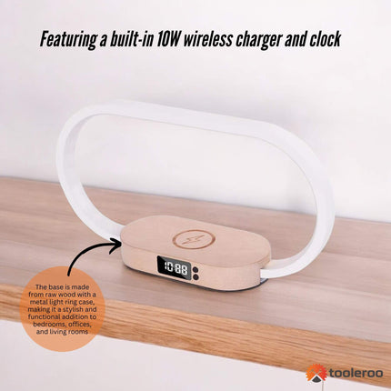 Wireless Phone Charger Table Lamp - USB Port Charging Bedside Light With Clock.