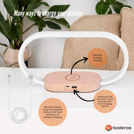 Wireless Phone Charger Table Lamp - USB Port Charging Bedside Light With Clock.