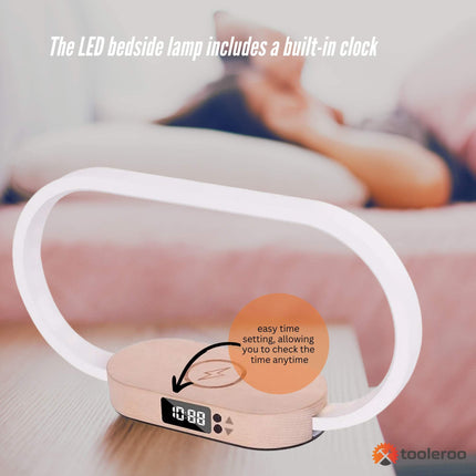 Wireless Phone Charger Table Lamp - USB Port Charging Bedside Light With Clock.