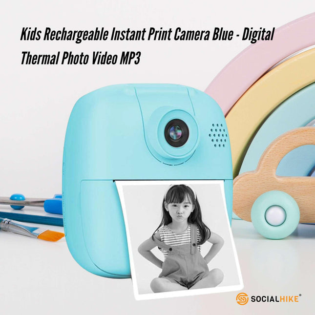 Kids Rechargeable Instant Print Camera Blue - Digital Thermal Photo Video MP3.
