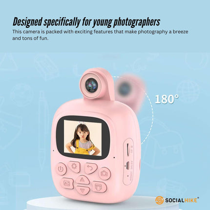 Kids Rechargeable Instant Print Camera Pink - Digital Thermal Photo Video MP3.