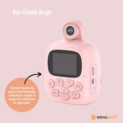Kids Rechargeable Instant Print Camera Pink - Digital Thermal Photo Video MP3.