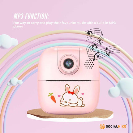Kids Rechargeable Instant Print Camera Pink - Digital Thermal Photo Video MP3.