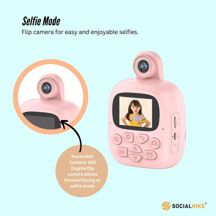 Kids Rechargeable Instant Print Camera Pink - Digital Thermal Photo Video MP3.