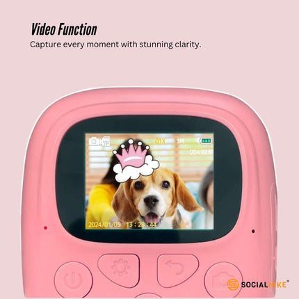 Kids Rechargeable Instant Print Camera Pink - Digital Thermal Photo Video MP3.