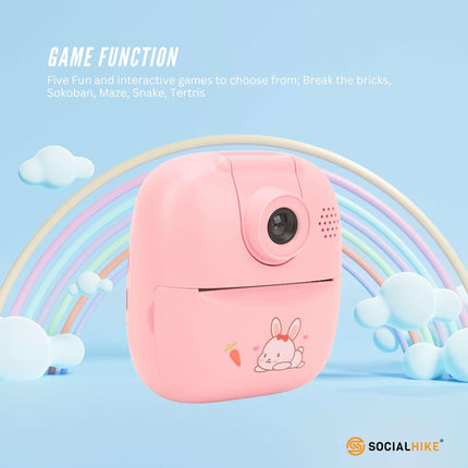 Kids Rechargeable Instant Print Camera Pink - Digital Thermal Photo Video MP3.