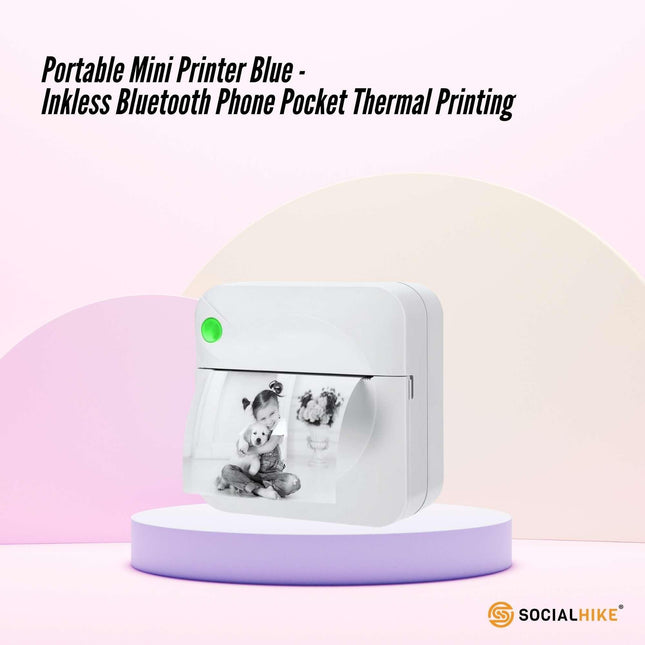 Social Hike Portable Mini Printer White - Inkless Bluetooth Phone Pocket Thermal Printing.