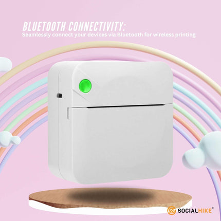 Social Hike Portable Mini Printer White - Inkless Bluetooth Phone Pocket Thermal Printing.