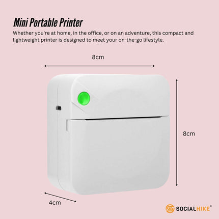 Social Hike Portable Mini Printer White - Inkless Bluetooth Phone Pocket Thermal Printing.