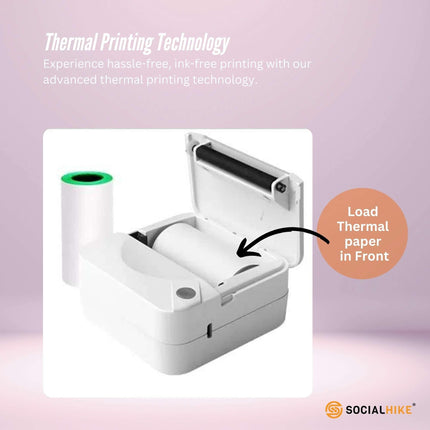 Social Hike Portable Mini Printer White - Inkless Bluetooth Phone Pocket Thermal Printing.