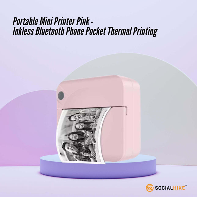 Portable Mini Printer Pink - Inkless Bluetooth Phone Pocket Thermal Printing.