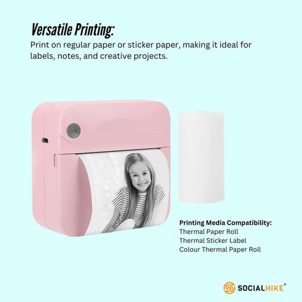Portable Mini Printer Pink - Inkless Bluetooth Phone Pocket Thermal Printing.