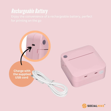 Portable Mini Printer Pink - Inkless Bluetooth Phone Pocket Thermal Printing.