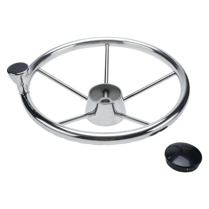13.5" Boat Stainless Steel Steering Wheel - 5 Spoke with Knob For 3/4" Shaft.