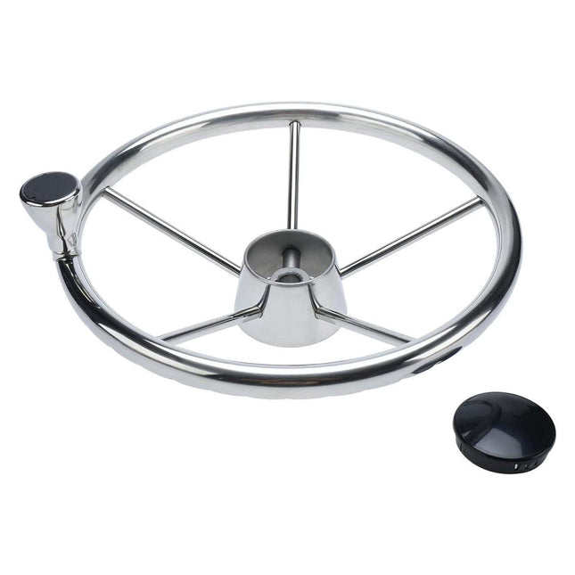 13.5" Boat Stainless Steel Steering Wheel - 5 Spoke with Knob For 3/4" Shaft.