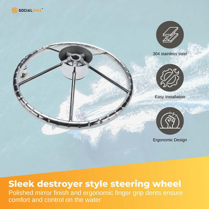 13.5" Boat Stainless Steel Steering Wheel - 5 Spoke with Knob For 3/4" Shaft.