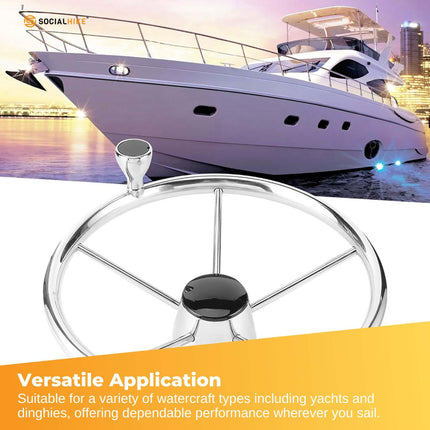 13.5" Boat Stainless Steel Steering Wheel - 5 Spoke with Knob For 3/4" Shaft.